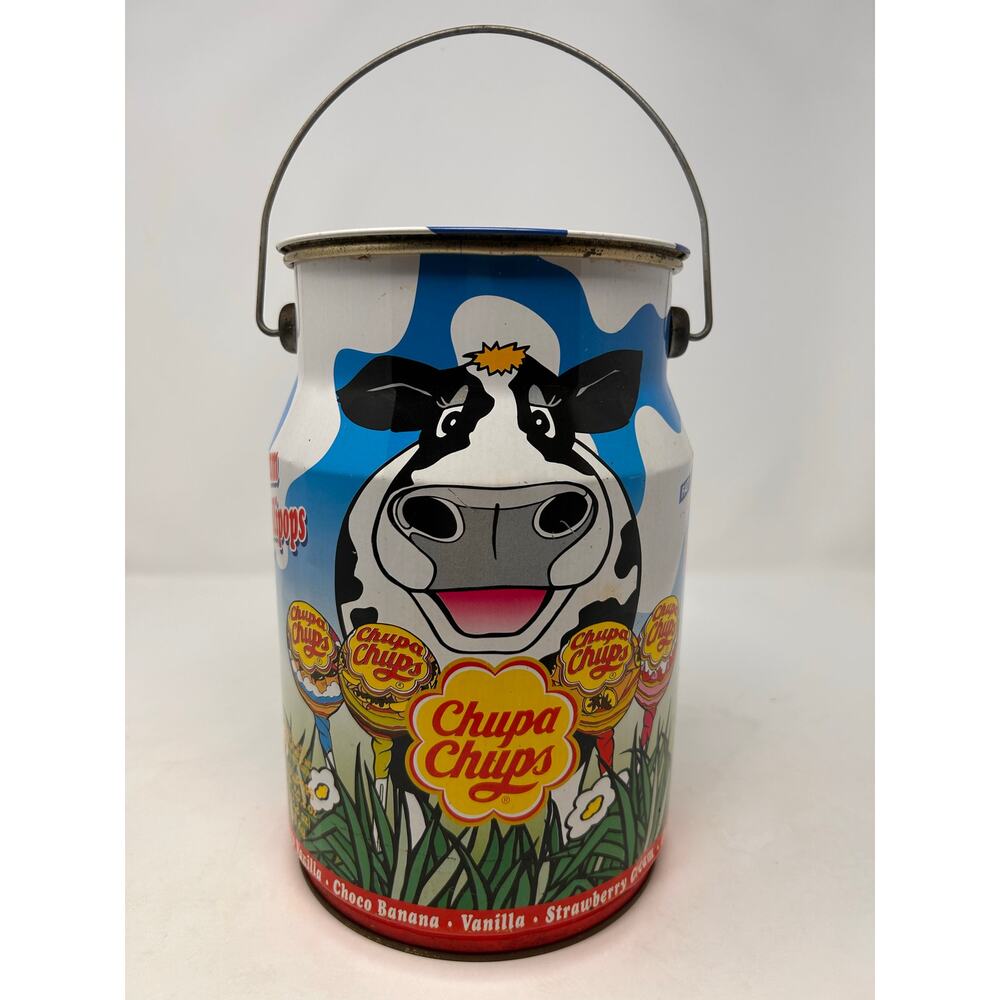 Chupa Chups Lollipops Cow Tin Can Vintage Collectible Rustic Milk Pail